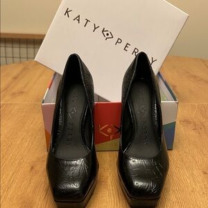 Katy Perry Collections Black Patent Platform Pumps with Square Toe